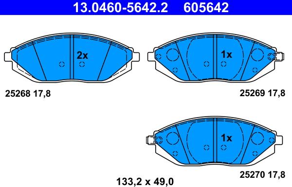 ATE 13.0460-5642.2 - Гальмівні колодки, дискові гальма autocars.com.ua