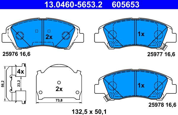 ATE 13.0460-5653.2 - Гальмівні колодки, дискові гальма autocars.com.ua