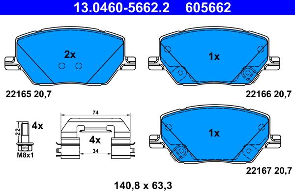 ATE 13.0460-5662.2 - Гальмівні колодки, дискові гальма autocars.com.ua