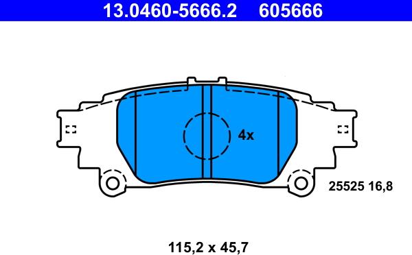 ATE 13.0460-5666.2 - Гальмівні колодки, дискові гальма autocars.com.ua