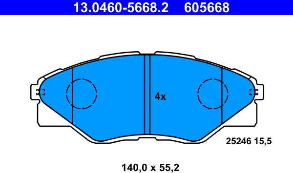 ATE 13.0460-5668.2 - Гальмівні колодки, дискові гальма autocars.com.ua