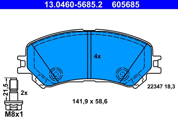 ATE 13.0460-5685.2 - Тормозные колодки, дисковые, комплект autodnr.net