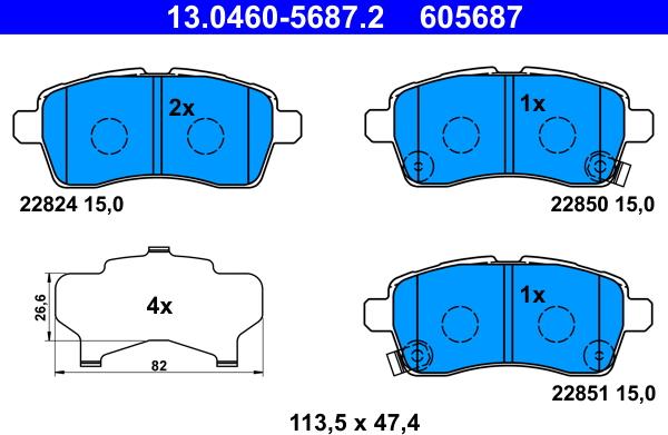 ATE 13.0460-5687.2 - Тормозные колодки, дисковые, комплект autodnr.net