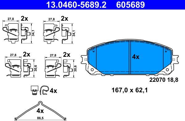 ATE 13.0460-5689.2 - Гальмівні колодки, дискові гальма autocars.com.ua