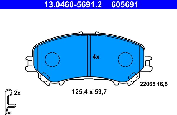 ATE 13.0460-5691.2 - Тормозные колодки, дисковые, комплект avtokuzovplus.com.ua