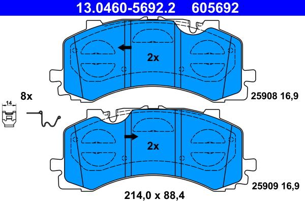 ATE 13.0460-5692.2 - Гальмівні колодки, дискові гальма autocars.com.ua