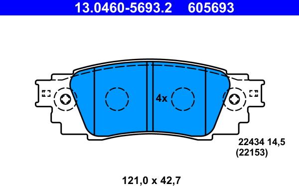 ATE 13.0460-5693.2 - Гальмівні колодки, дискові гальма autocars.com.ua