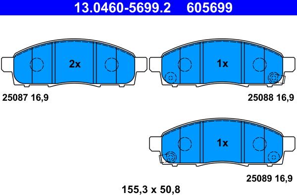 ATE 13.0460-5699.2 - Гальмівні колодки, дискові гальма autocars.com.ua