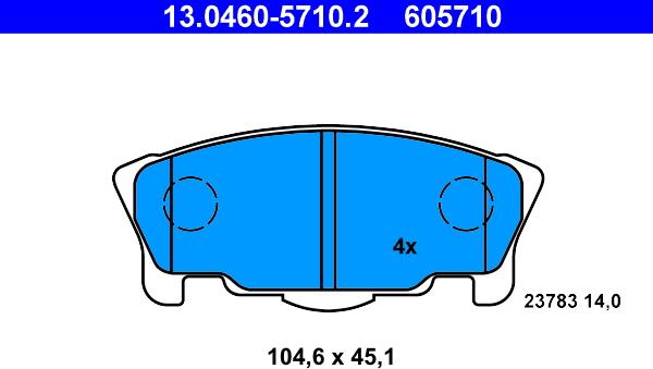 ATE 13.0460-5710.2 - Гальмівні колодки, дискові гальма autocars.com.ua
