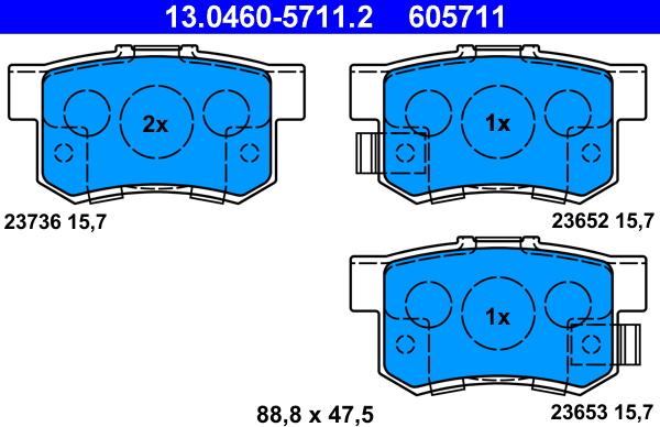 ATE 13.0460-5711.2 - Гальмівні колодки, дискові гальма autocars.com.ua