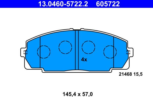 ATE 13.0460-5722.2 - Тормозные колодки, дисковые, комплект avtokuzovplus.com.ua