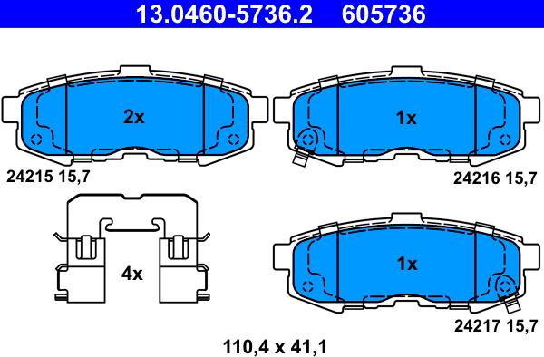 ATE 13.0460-5736.2 - Тормозные колодки, дисковые, комплект avtokuzovplus.com.ua