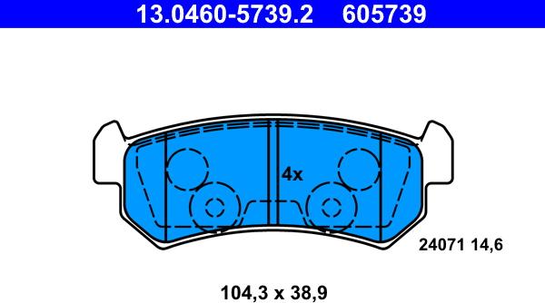 ATE 13.0460-5739.2 - Гальмівні колодки, дискові гальма autocars.com.ua