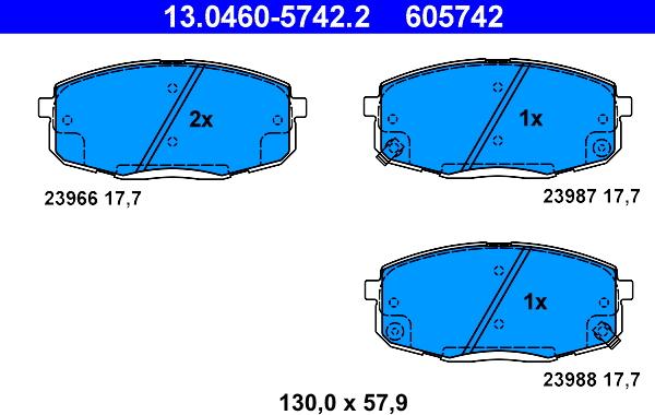 ATE 13.0460-5742.2 - Гальмівні колодки, дискові гальма autocars.com.ua