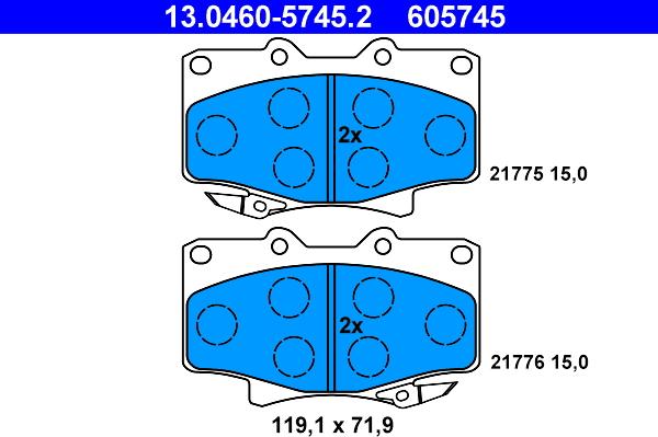 ATE 13.0460-5745.2 - Тормозные колодки, дисковые, комплект avtokuzovplus.com.ua