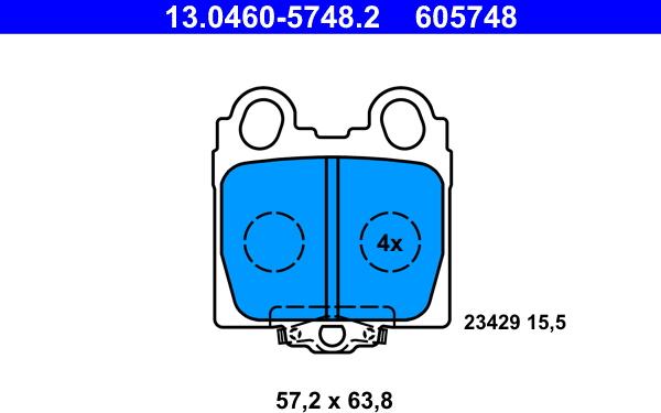 ATE 13.0460-5748.2 - Тормозные колодки, дисковые, комплект avtokuzovplus.com.ua