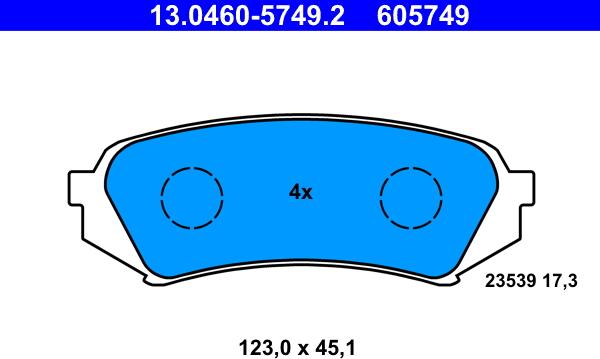 ATE 13.0460-5749.2 - Тормозные колодки, дисковые, комплект avtokuzovplus.com.ua