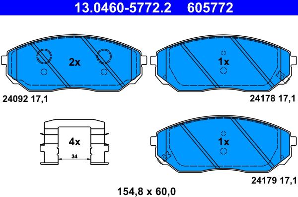 ATE 13.0460-5772.2 - Гальмівні колодки, дискові гальма autocars.com.ua