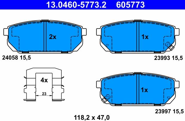 ATE 13.0460-5773.2 - Гальмівні колодки, дискові гальма autocars.com.ua
