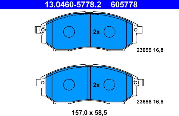 ATE 13.0460-5778.2 - Гальмівні колодки, дискові гальма autocars.com.ua