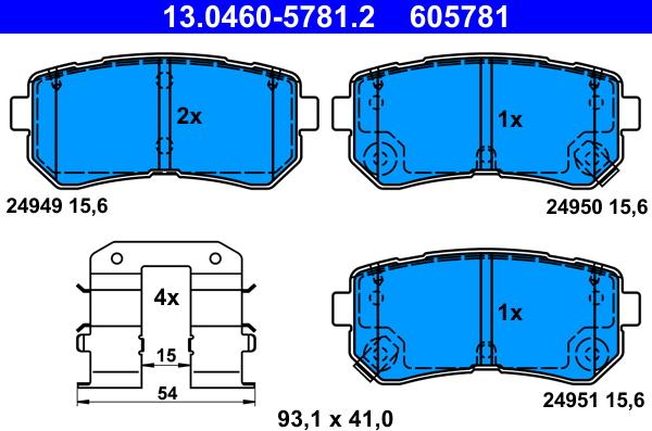 ATE 13.0460-5781.2 - Гальмівні колодки, дискові гальма autocars.com.ua