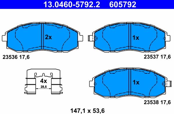 ATE 13.0460-5792.2 - Гальмівні колодки, дискові гальма autocars.com.ua