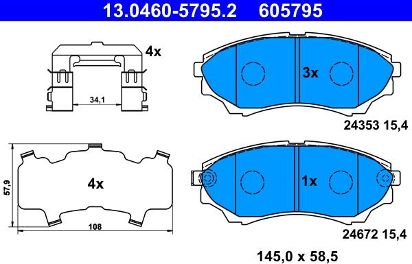 ATE 13.0460-5795.2 - Гальмівні колодки, дискові гальма autocars.com.ua