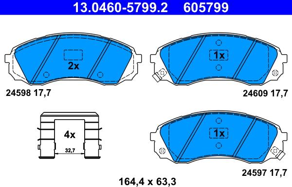 ATE 13.0460-5799.2 - Гальмівні колодки, дискові гальма autocars.com.ua