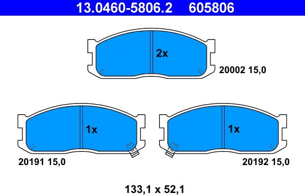 ATE 13.0460-5806.2 - Гальмівні колодки, дискові гальма autocars.com.ua