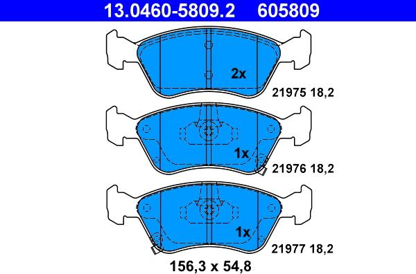 ATE 13.0460-5809.2 - Гальмівні колодки, дискові гальма autocars.com.ua