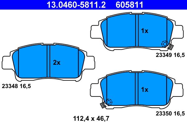 ATE 13.0460-5811.2 - Гальмівні колодки, дискові гальма autocars.com.ua