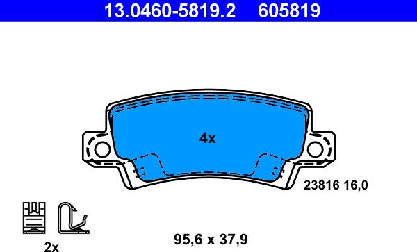 ATE 13.0460-5819.2 - Тормозные колодки, дисковые, комплект avtokuzovplus.com.ua