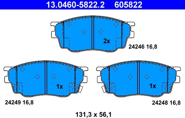 ATE 13.0460-5822.2 - Гальмівні колодки, дискові гальма autocars.com.ua