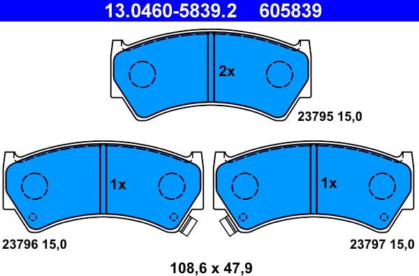 ATE 13.0460-5839.2 - Тормозные колодки, дисковые, комплект avtokuzovplus.com.ua