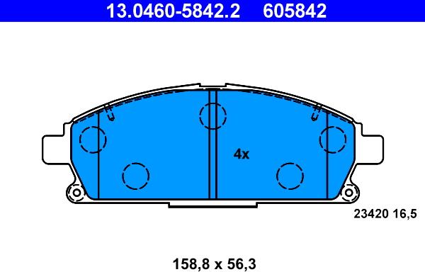 ATE 13.0460-5842.2 - Гальмівні колодки, дискові гальма autocars.com.ua