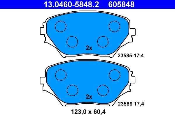 ATE 13.0460-5848.2 - Тормозные колодки, дисковые, комплект avtokuzovplus.com.ua