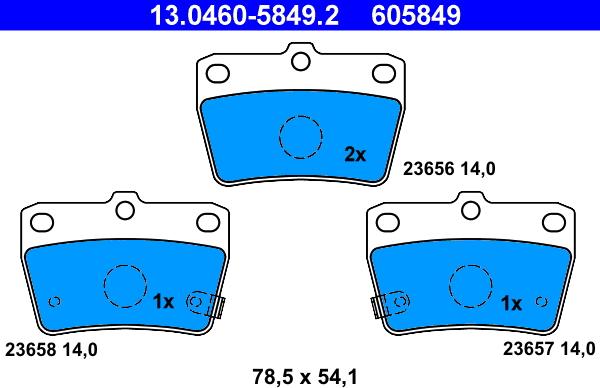 ATE 13.0460-5849.2 - Тормозные колодки, дисковые, комплект autodnr.net