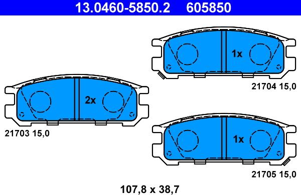 ATE 13.0460-5850.2 - Тормозные колодки, дисковые, комплект avtokuzovplus.com.ua