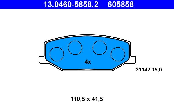 ATE 13.0460-5858.2 - Гальмівні колодки, дискові гальма autocars.com.ua