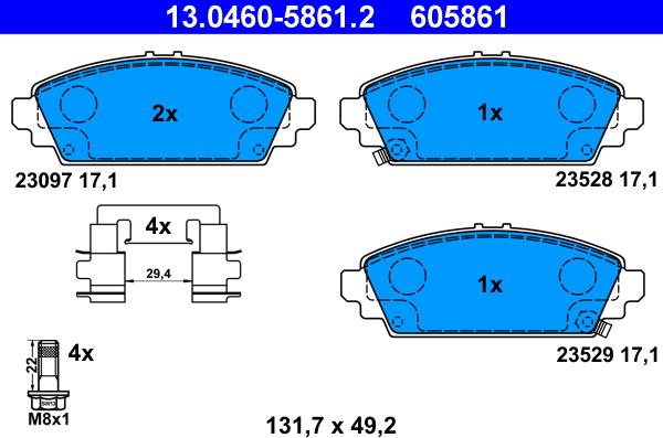 ATE 13.0460-5861.2 - Гальмівні колодки, дискові гальма autocars.com.ua