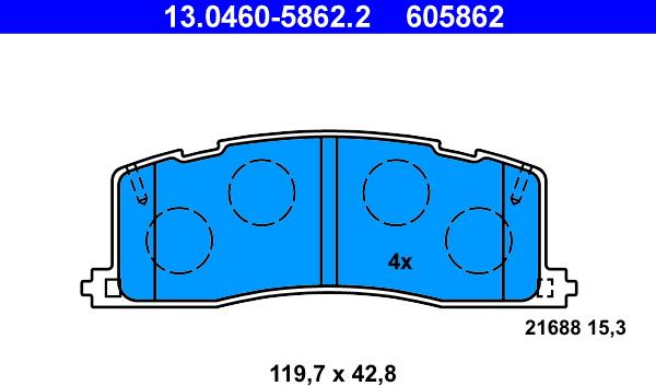 ATE 13.0460-5862.2 - Гальмівні колодки, дискові гальма autocars.com.ua