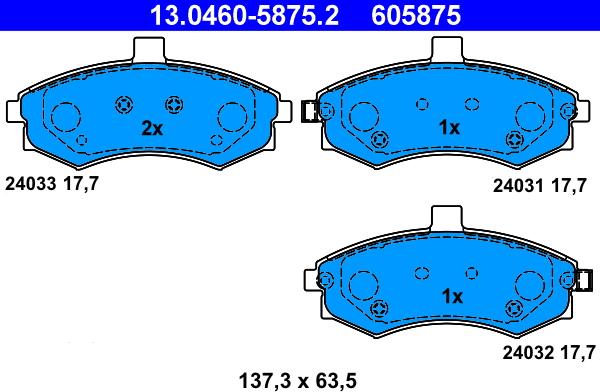 ATE 13.0460-5875.2 - Гальмівні колодки, дискові гальма autocars.com.ua