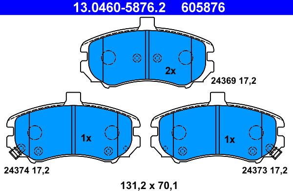 ATE 13.0460-5876.2 - Тормозные колодки, дисковые, комплект avtokuzovplus.com.ua