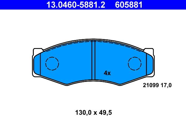 ATE 13.0460-5881.2 - Тормозные колодки, дисковые, комплект autodnr.net