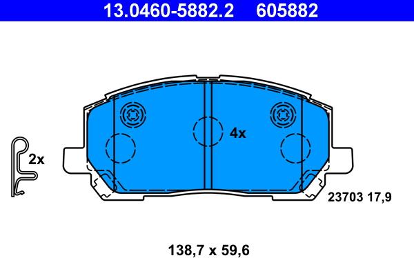 ATE 13.0460-5882.2 - Гальмівні колодки, дискові гальма autocars.com.ua