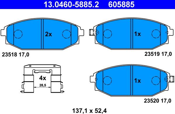 ATE 13.0460-5885.2 - Гальмівні колодки, дискові гальма autocars.com.ua