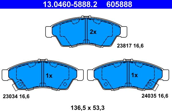 ATE 13.0460-5888.2 - Гальмівні колодки, дискові гальма autocars.com.ua