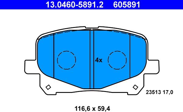 ATE 13.0460-5891.2 - Тормозные колодки, дисковые, комплект autodnr.net