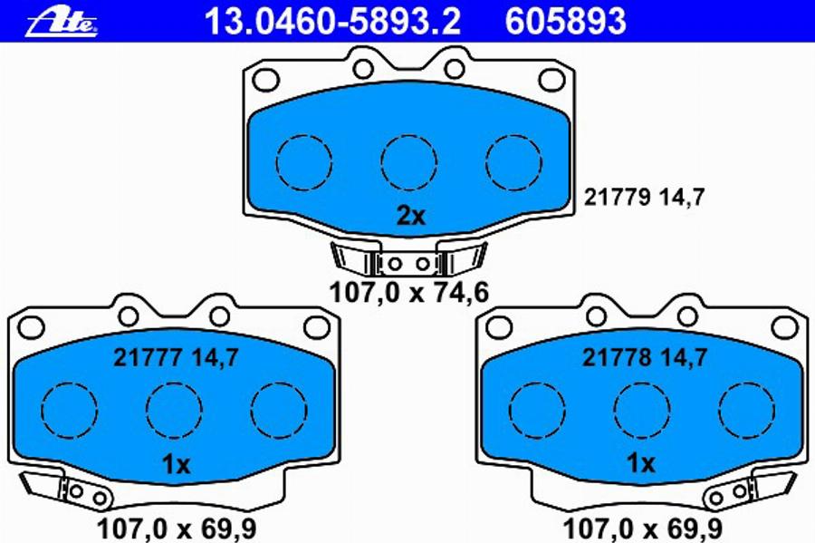 ATE 13.0460-5893.2 - Тормозные колодки, дисковые, комплект autodnr.net