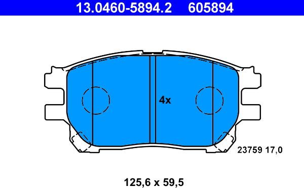 ATE 13.0460-5894.2 - Тормозные колодки, дисковые, комплект autodnr.net